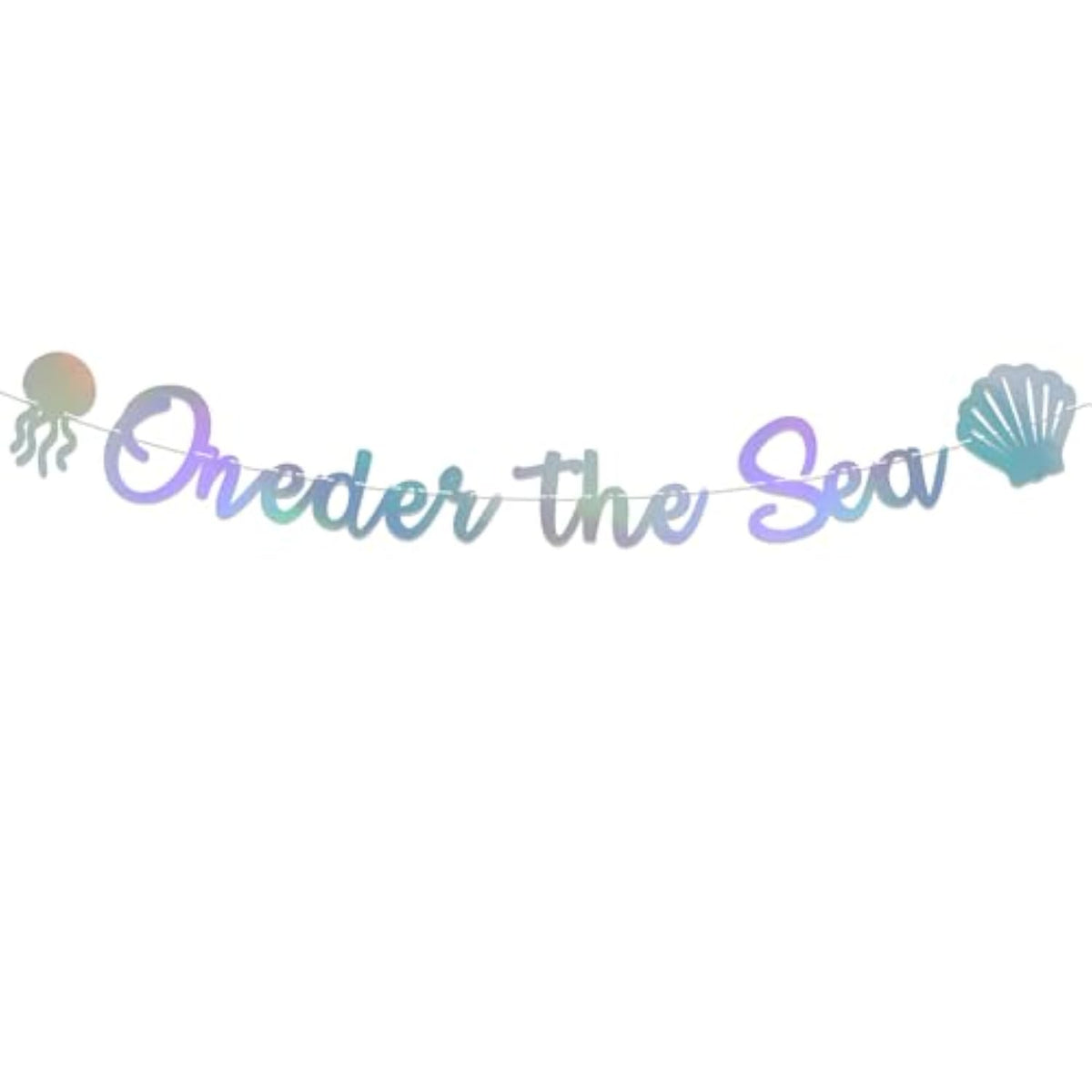 Oneder The Sea Banner, Pre - Strung, Under The Sea Themed 1St Biirthday Party Decorations, Ocean Mermaid 1St Birthday Baby Shower Party Decorations Holographic