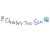 Oneder The Sea Banner, Pre - Strung, Under The Sea Themed 1St Biirthday Party Decorations, Ocean Mermaid 1St Birthday Baby Shower Party Decorations Holographic