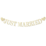 Pre-Strung Champagne Gold Glitter "Just Married" Banner Wedding/Bridal Decor