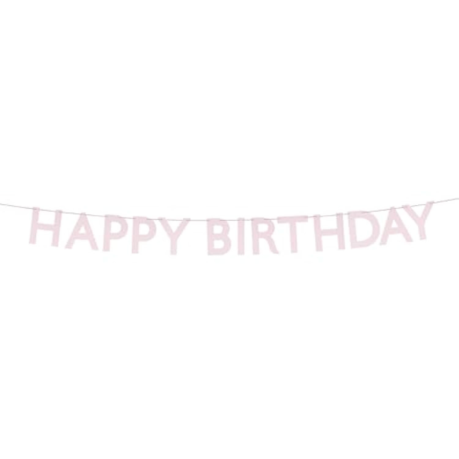 Meri Meri Pink Happy Birthday Banner (Pack of 1), 8' Birthday Party Banner with Excess Cord