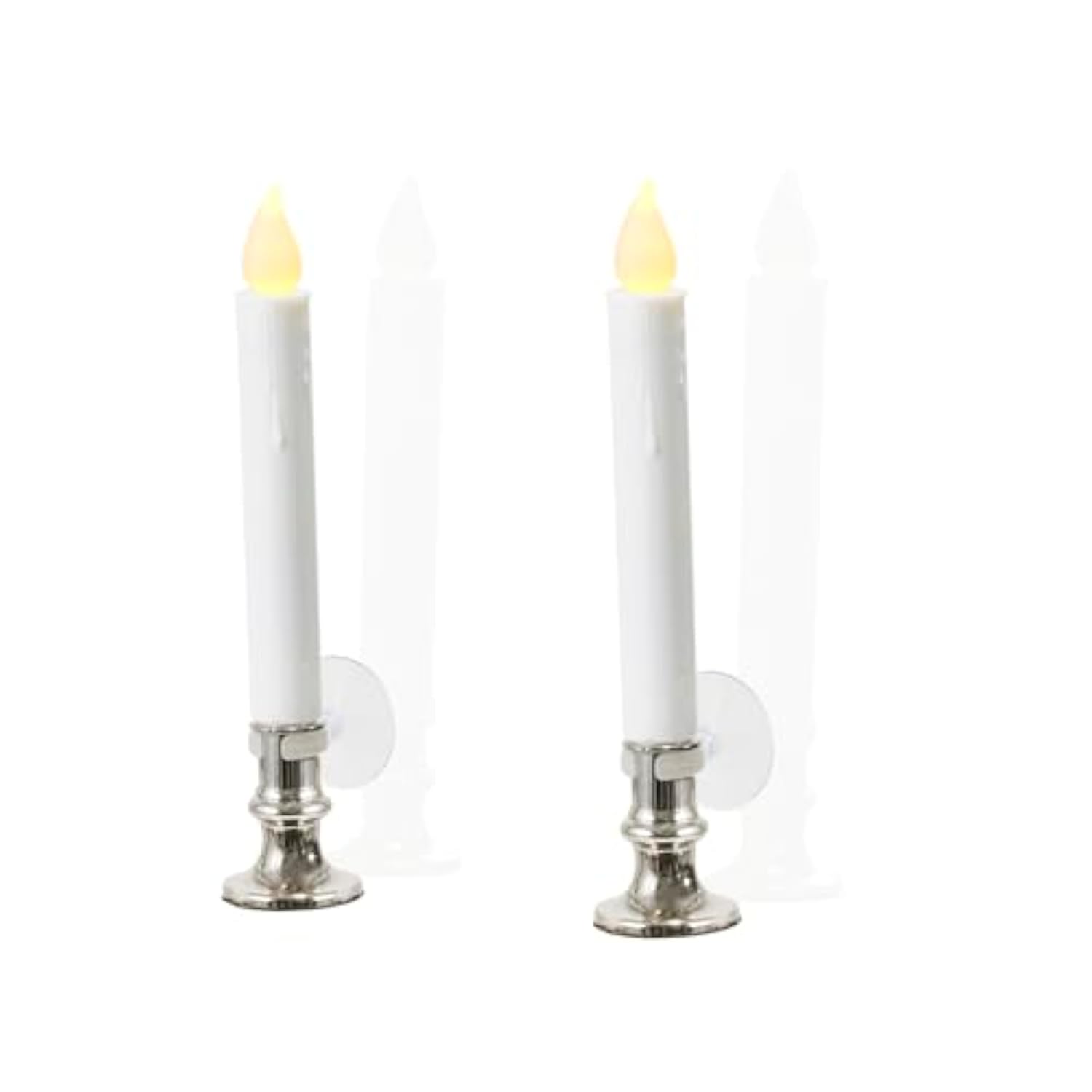 Christmas Window Candles With Silver Holders - 8 Pack, Suction Cups, Remote & Batteries Included, Flickering Led Lights, 4/8 Hour Timer, Flameless Christmas Candles For Holiday Window Décor