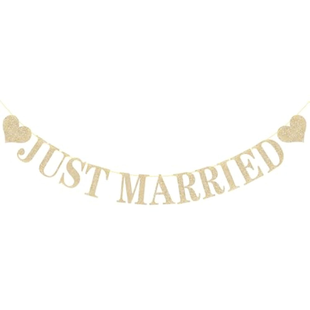 Pre-Strung Just Married Banner No Diy Just Married Sign Gold Glitter Wedding Banner For Just Married Wedding Reception Ceremony Party And Car Decorations