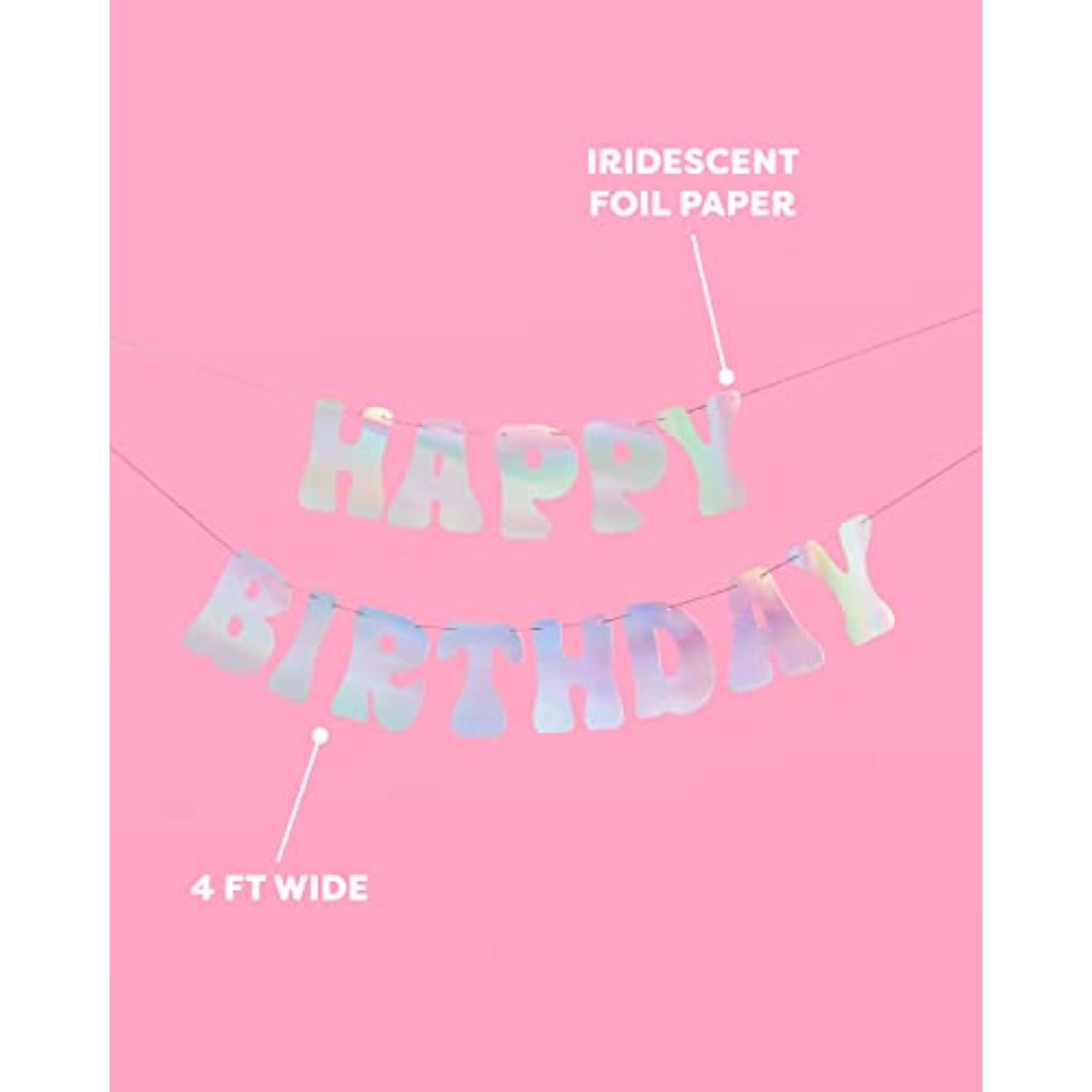 Iridescent Happy Birthday Foil Banner - 5 Ft. | Bday Party Decorations, 70S Cool Birthday Decor, Sweet 16, 21St