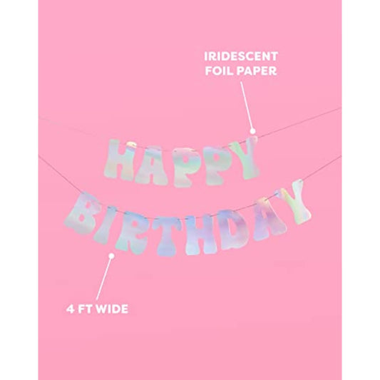 Iridescent Happy Birthday Foil Banner - 5 Ft. | Bday Party Decorations, 70S Cool Birthday Decor, Sweet 16, 21St