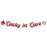 Lucky In Love Banner, Vegas Bachelorette Party Decorations, Casino Bridal Shower Party Decorations Red Glitter