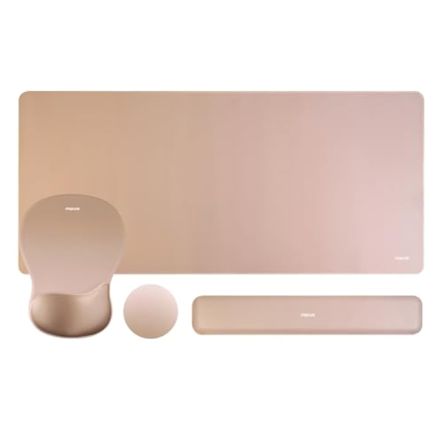 MOSISO Keyboard Mouse Pad Set, Large Gaming Mouse Pad&Keyboard&Mousepad Wrist Rest&Coaster, Ergonomic Non-Slip Mousepad Easy Typing Cushion with Curved Concave Memory Foam for Home Office, Brown