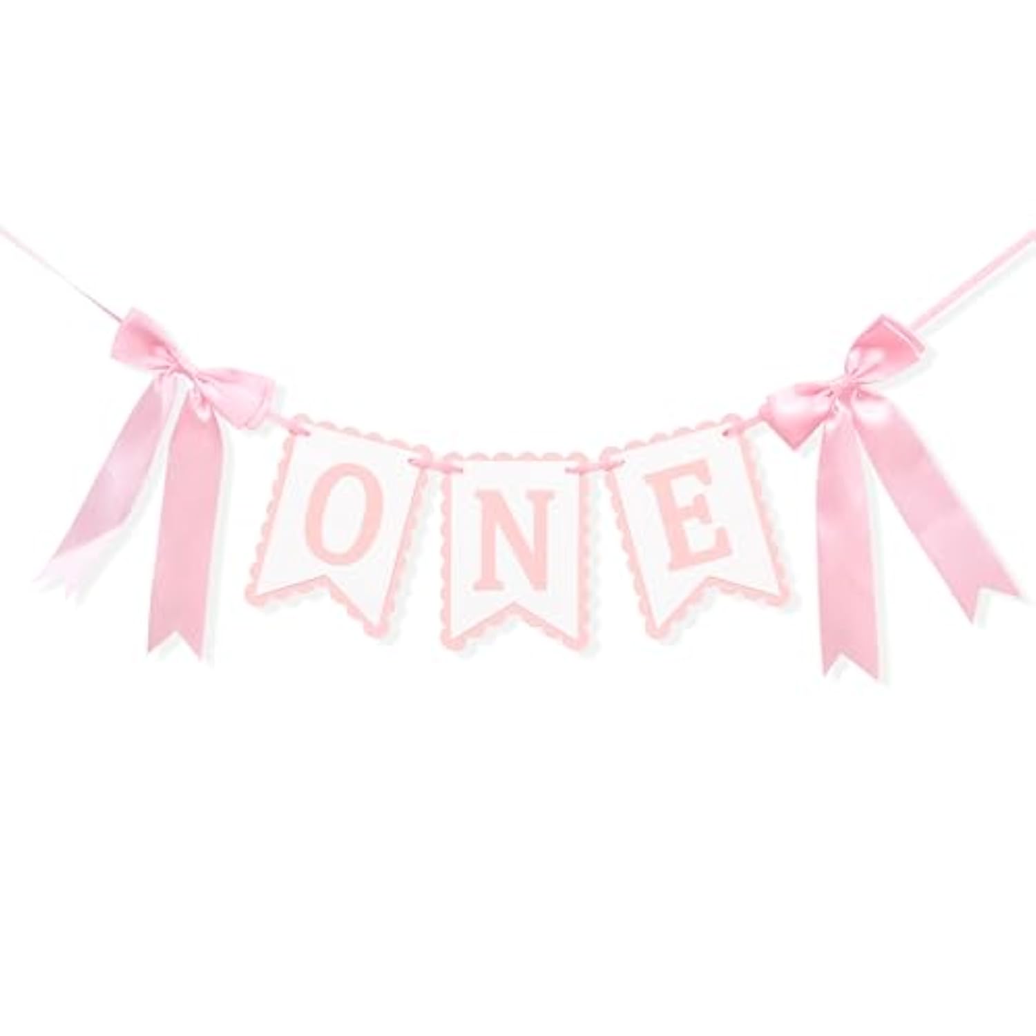 Bow First Birthday High Chair Banner - Pink Bow 1St Party Decoration,Coquette First High Chair Banner,Coquette One Birthday Photo Prop (Bow 1St)