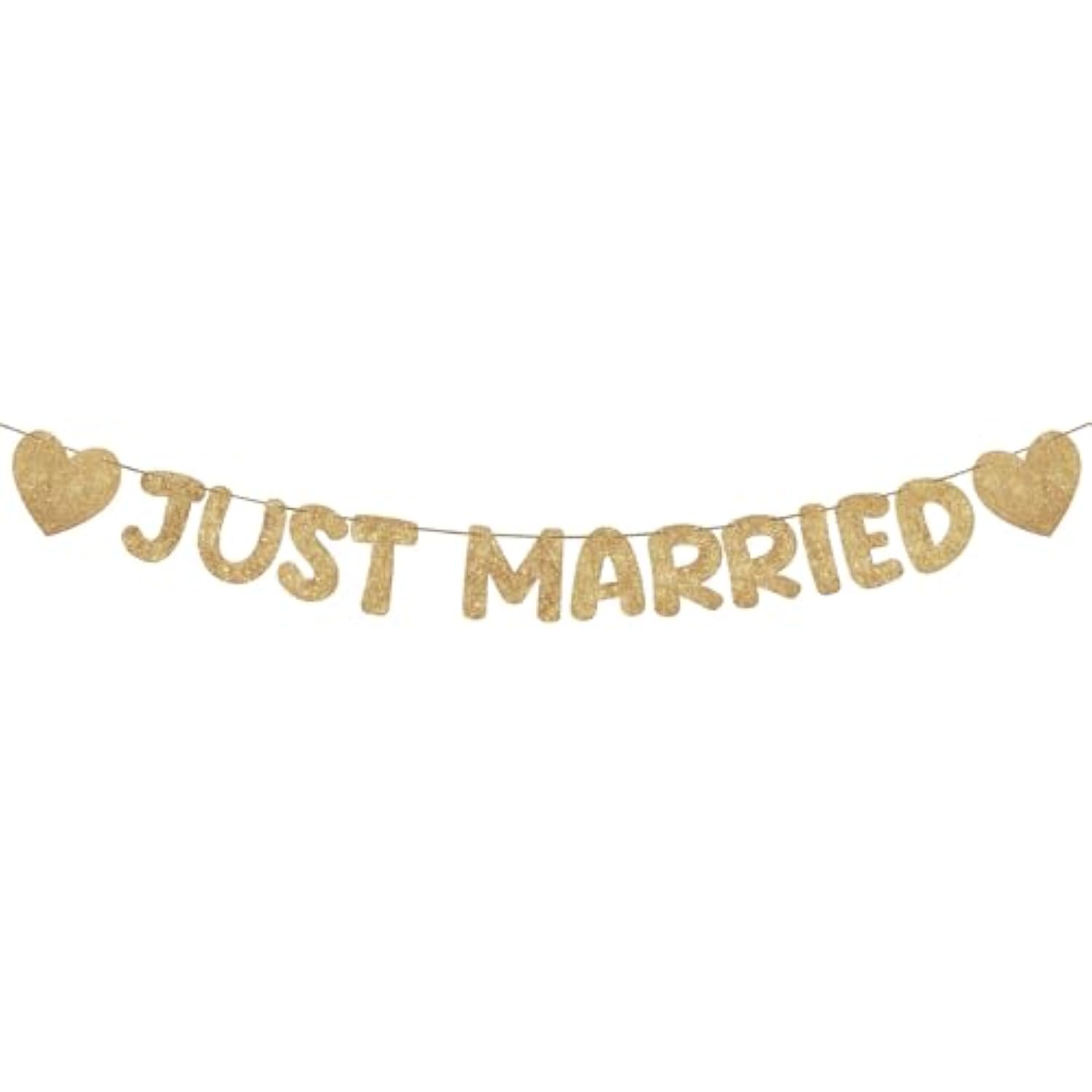 Pre Strung Just Married Banner Glitter Wedding Party Banner No Diy Just Married Sign Wedding Ceremony Decorations For Photo Booth Props Wedding Shower Party Decor(Champagne Gold)
