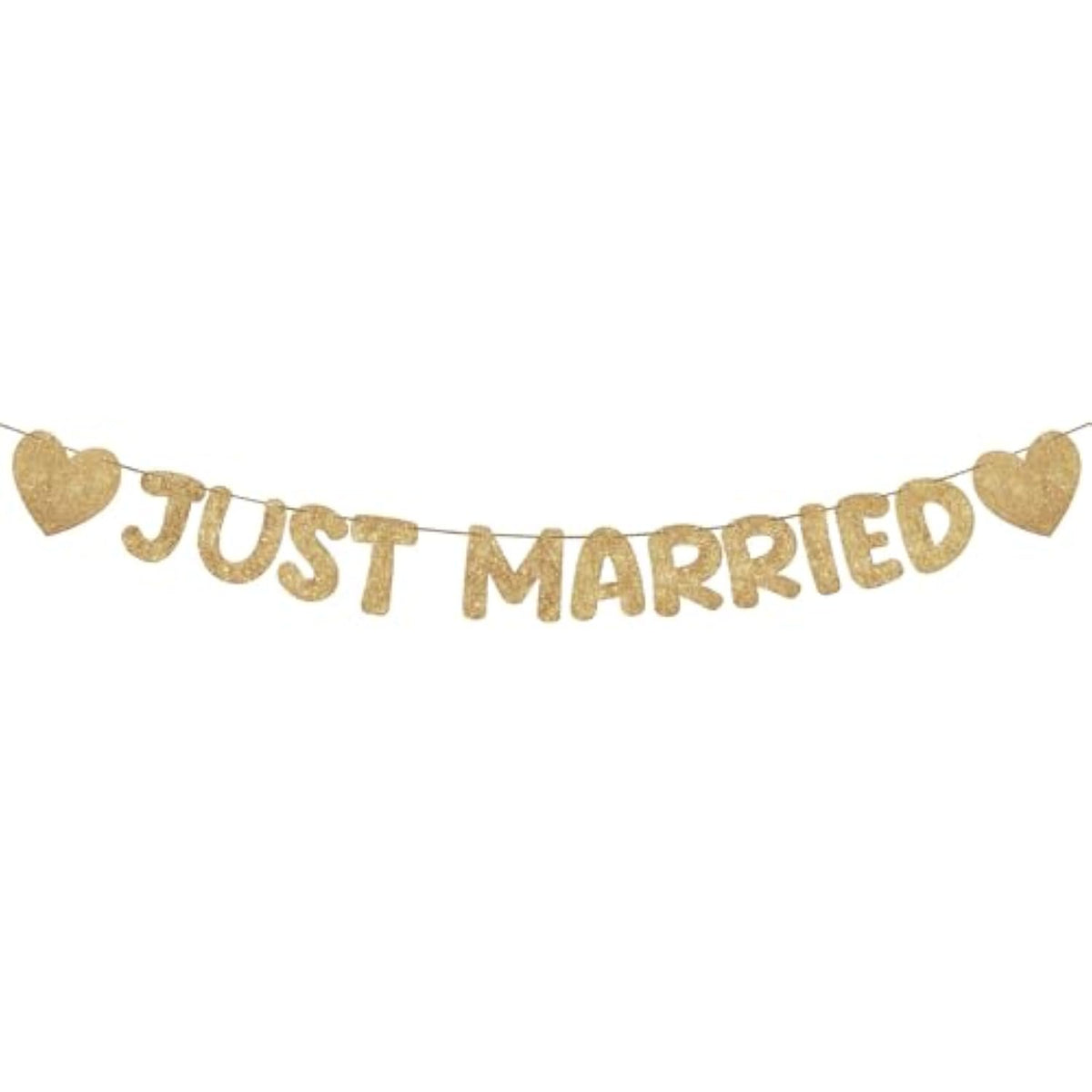 Pre Strung Just Married Banner Glitter Wedding Party Banner No Diy Just Married Sign Wedding Ceremony Decorations For Photo Booth Props Wedding Shower Party Decor(Champagne Gold)