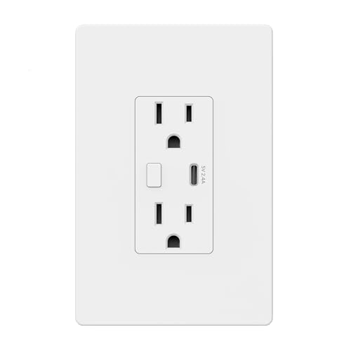 Smart Electrical Outlet With 2 Controlled Plugs And Type-C Charging, In-Wall Smart Wi-Fi Outlet With Voice And App Remote Control, Compatible With Alexa And Google Assistant, 2.4Ghz Wi-Fi Only