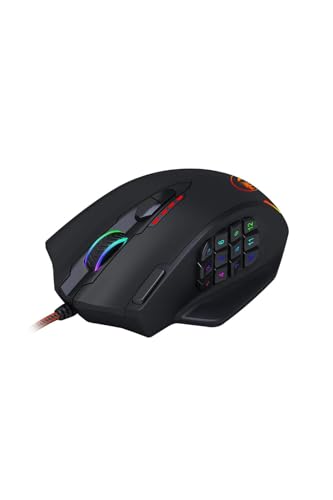 M908 12400 Dpi Impact Mmo Gaming Mouse W/ 18 Programmable Buttons, Weight Tuning Cartridge, 12 Side Buttons