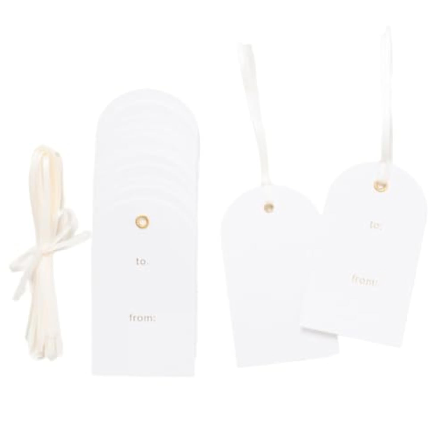 Letterpress Gift Tags, Gold Foil, To And From, Set Of 25 Paper Tags With Satin Ribbon
