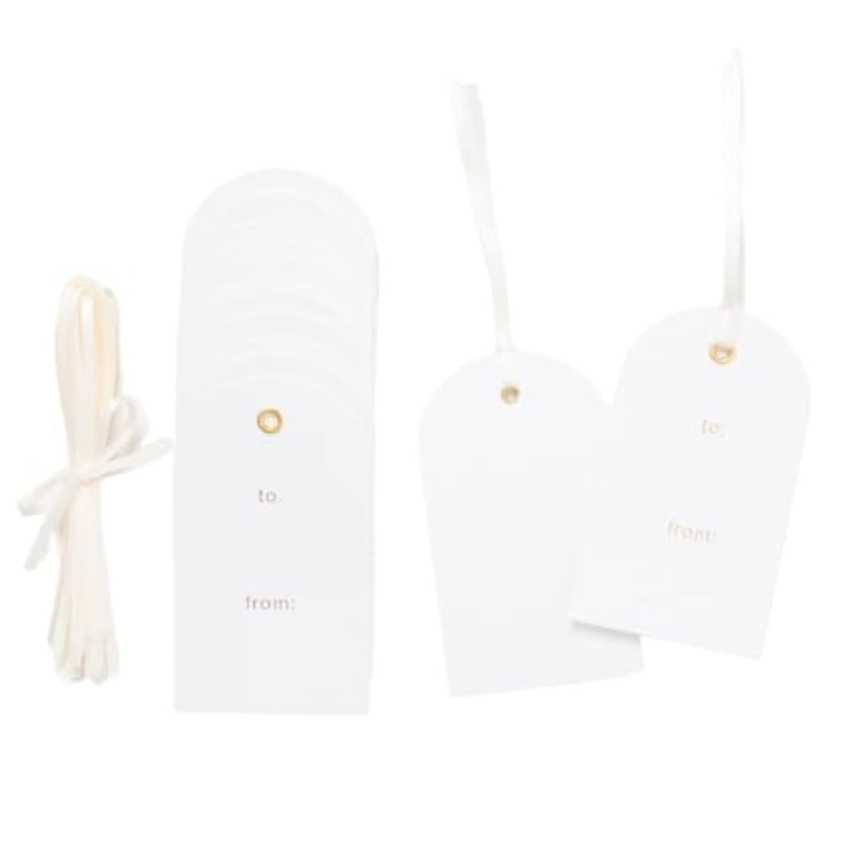 Letterpress Gift Tags, Gold Foil, To And From, Set Of 25 Paper Tags With Satin Ribbon