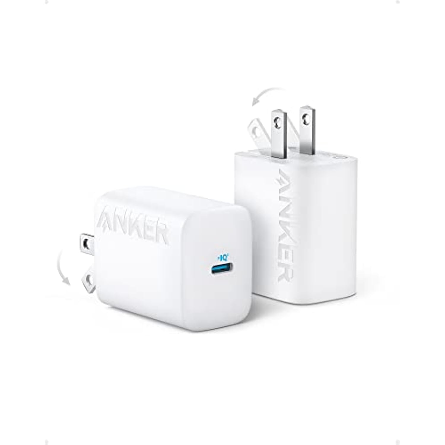 Anker 312 30W USB-C Charger, Charger Compact Foldable Design, 2-Pack 30W Fast Charger iPhone 14/13/12 Series, Samsung S23, MacBook Air, Pixelbook, iPad Pro, More (Cable Not Included) White