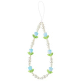 Beaded Phone Charms Cute Aesthetic Tulip Lanyard Strap Girl Wrist Chain, Phone Keychain Decoration for Wallet AirPods-Blue