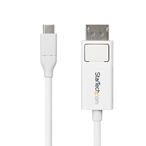StarTech 6ft (2m) USB-C to DisplayPort 1.2 Cable, Bidirectional, 4K 60Hz, White Video Adapter Cord for  MacBook Pro/Air M1 M2 M3 M4, Mac