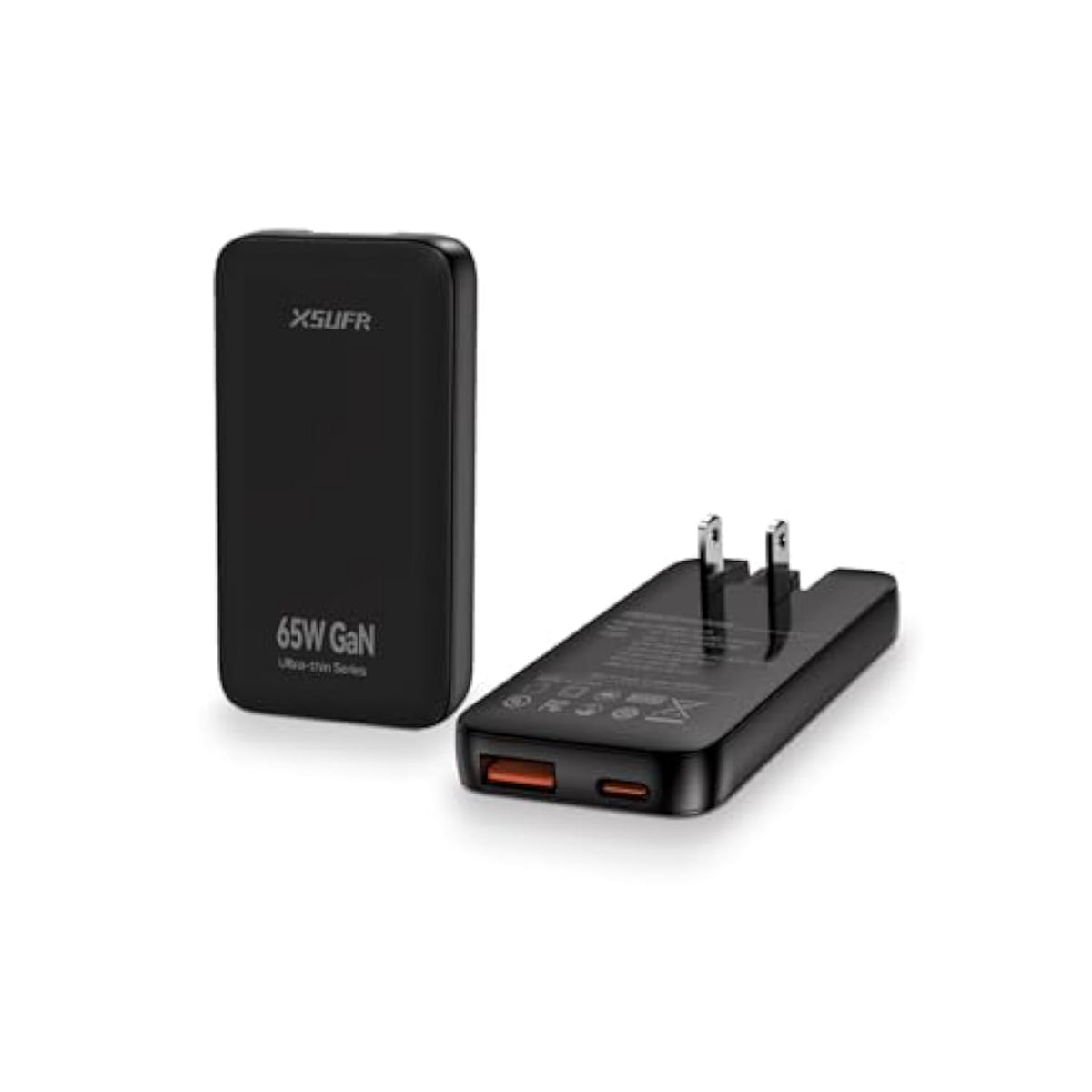 65W Flat Usb C Wall Charger,Folding Travel Dual Port Usb Wall Charger, For Laptops, Tablets, Phones, Black (Black-New)