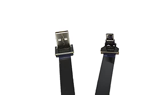 Long Flat Slim Thin Ribbon FPC Micro USB Male 90 Degree Angled up to Standard USB A Male 90 Degree Angled for sync and Charging Black (60CM Micro USB