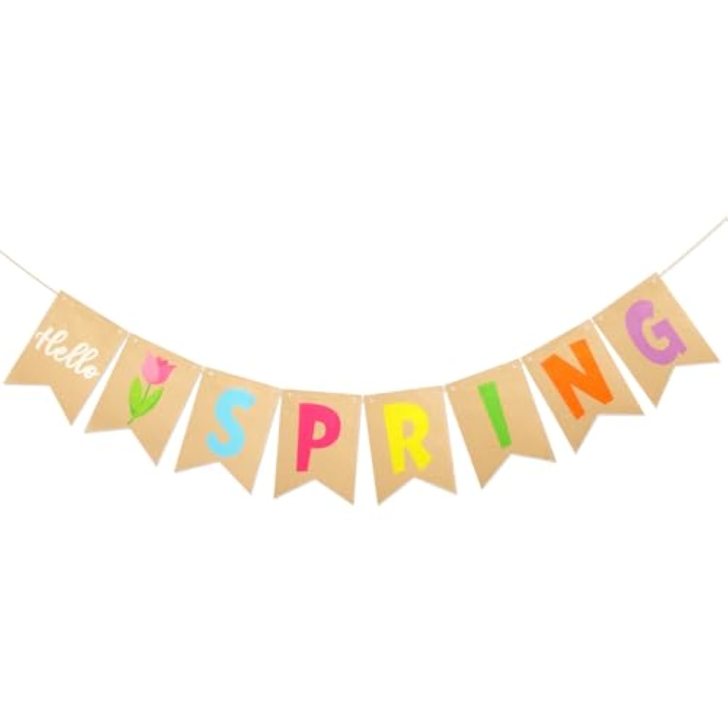 Hello Spring Banner, Pre-Assembled Tulip Burlap Spring Decorations Banner For Home Inside Room Mantle Wall And More