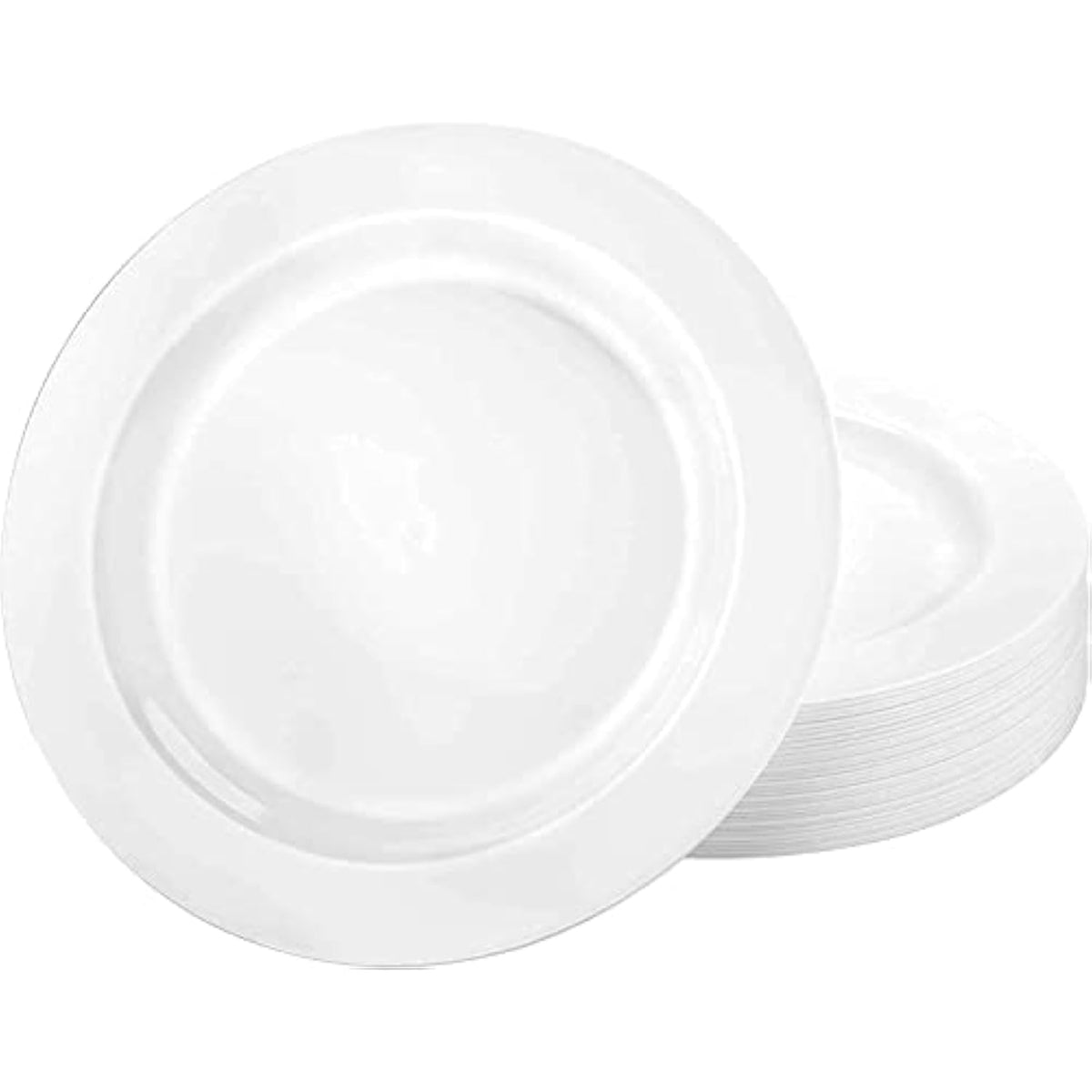 Premium Quality Heavyweight 10.25 Inch Plastic Plates China Like, Wedding And Party Dinnerware Plastic Plates White Pearl - 30 Count