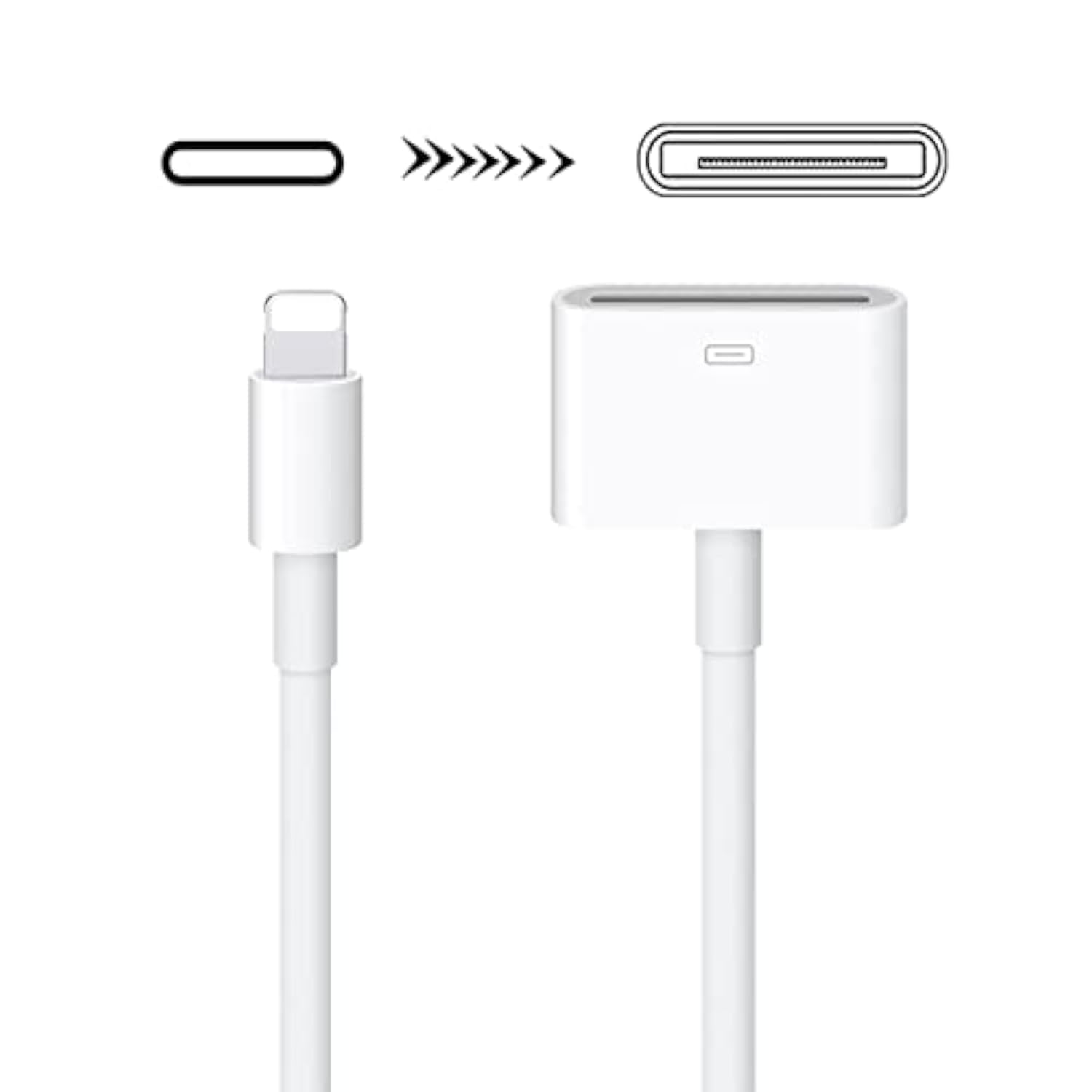 30 Pin To Lightning Adapter, Lightning Cable Adapter, 8-Pin Male To 30-Pin Female Connector Converter With Phone Charger Cable Cord Compatible Phone 14/13/12/11/X/8/7/6/5/4S/4/3/Pad/Pod (White)
