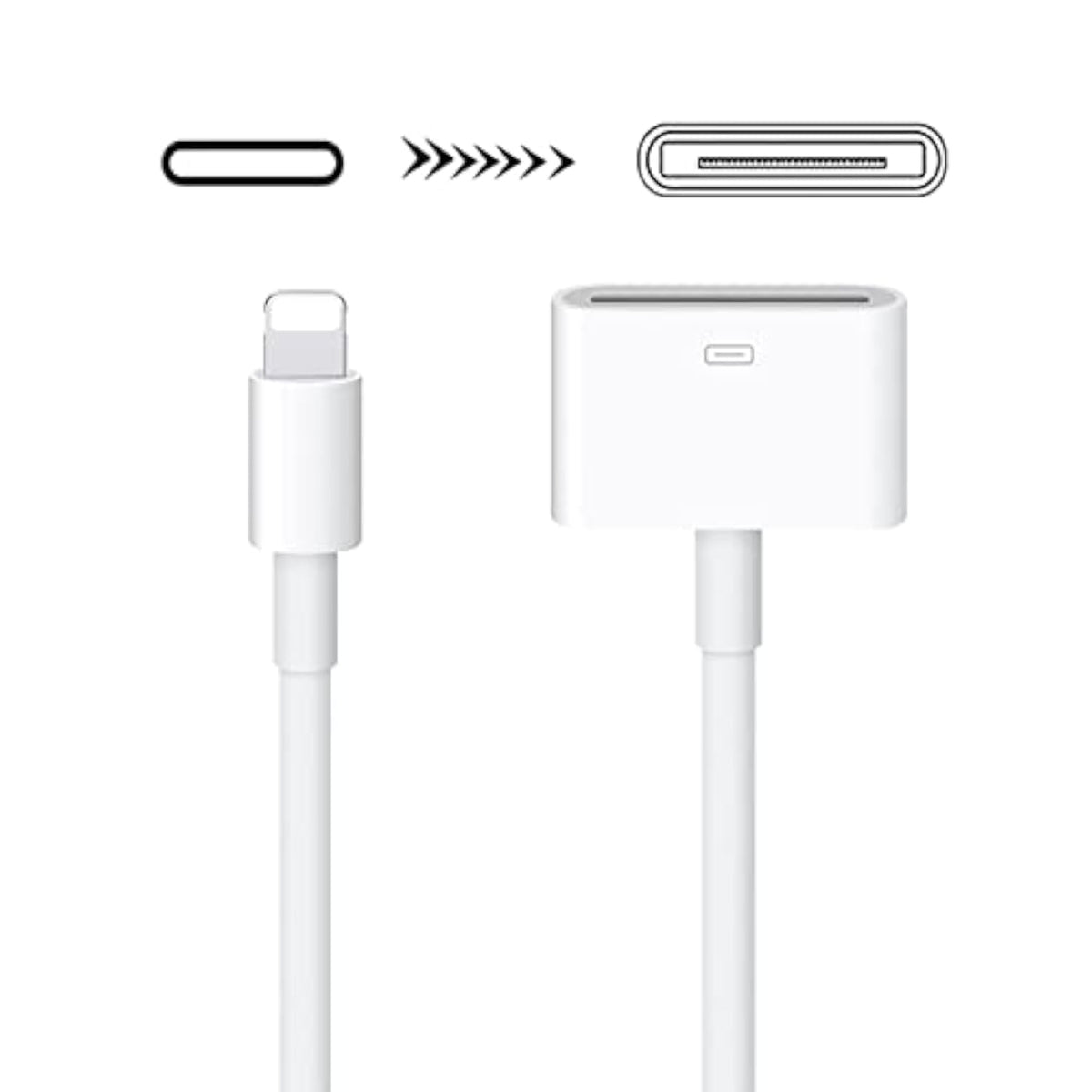 30 Pin To Lightning Adapter, Lightning Cable Adapter, 8-Pin Male To 30-Pin Female Connector Converter With Phone Charger Cable Cord Compatible Phone 14/13/12/11/X/8/7/6/5/4S/4/3/Pad/Pod (White)