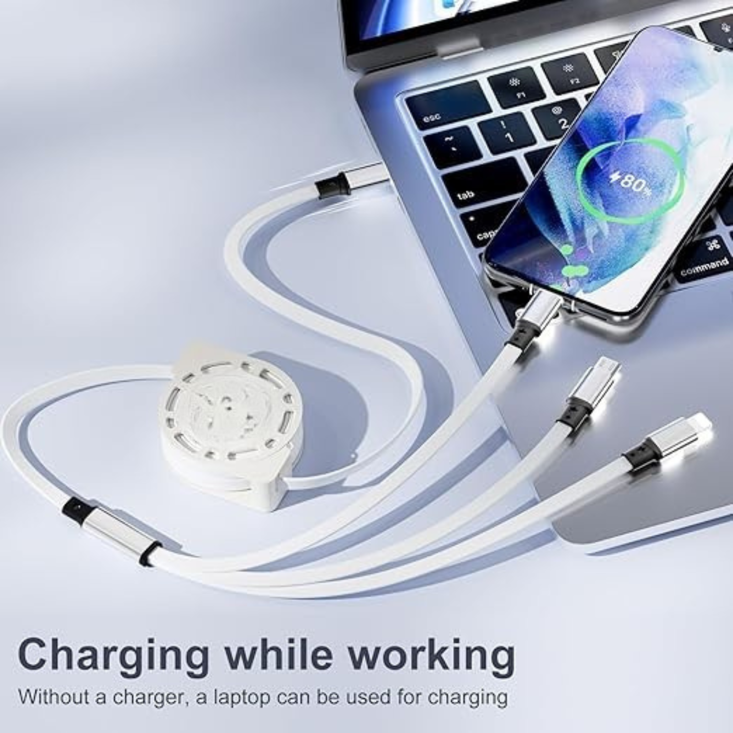 2 Pack 3.3FT Retractable 3 in 1 Multi Charging Cable USB C Lightning Micro USB Fast Charger Cord