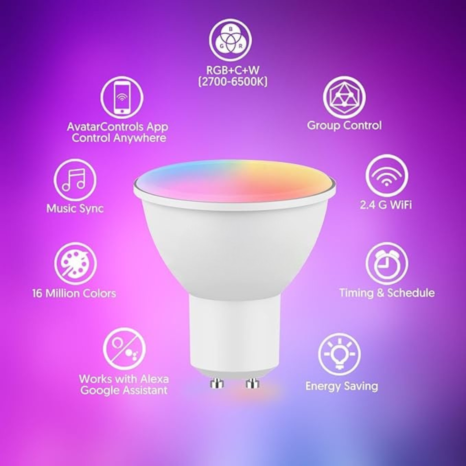 GU10 Smart Bulb 4 Pack RGB CW Color Changing WiFi Alexa LED Track Light Dimmable Music Sync
