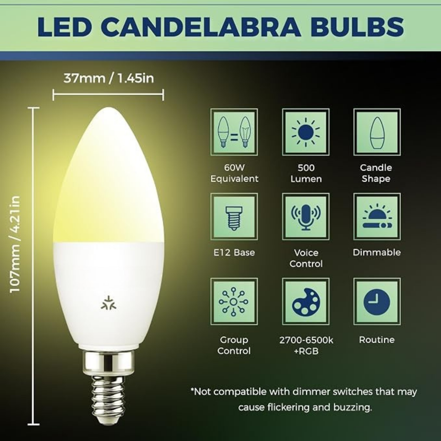 Smart Candelabra Light Bulbs 60W Equivalent E12 LED 4 Pack