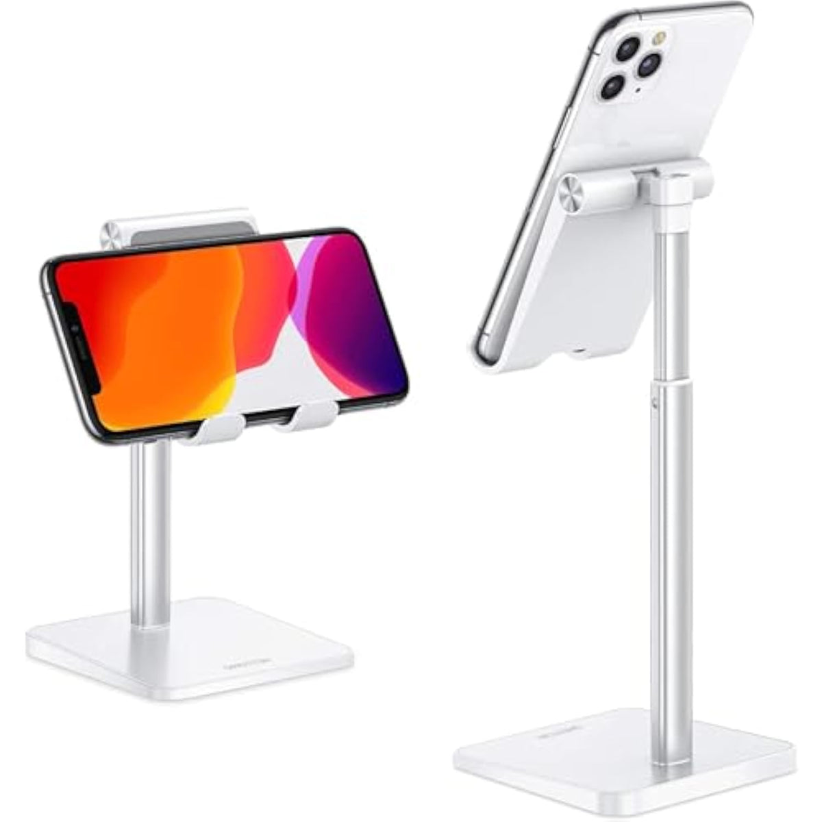 Cell Phone Stand, Omoton Adjustable Angle Height Desk Phone Dock Holder For Se 16 Pro Max/Plus/Xs/Xr, Samsung Galaxy S20 / S10 / S9 / S8 And Other Phones (3.5-7.0-Inch),Silver