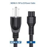 Cable Matters 2-Pack 3 Prong Power Cord - 6ft, 13A / 16AWG, Laptop Power Cord Replacement Compatible with Dell/HP/ASUS Computers, (NEMA 5-15P to IEC C5), Black