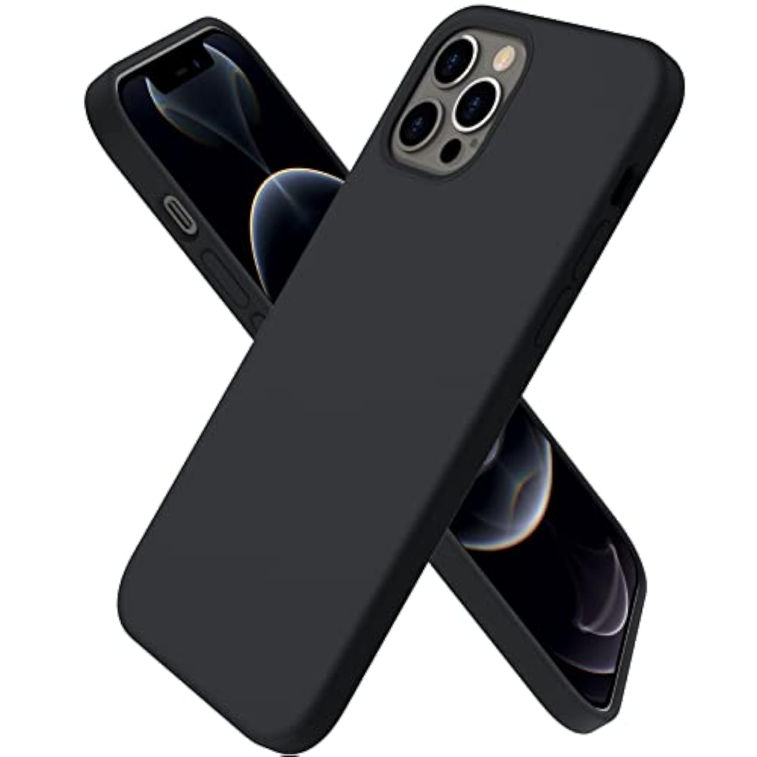 Compatible With 12 Case, Compatible With 12 Pro Case, Slim Liquid Silicone 3 Layers Full Covered Soft Gel Rubber Phone Case Cover 6.1 Inch-Black