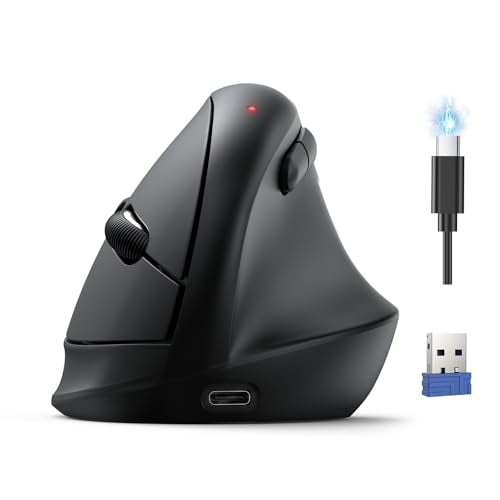 Ergonomic Mouse, Wireless Bluetooth Vertical Mouse (Bt5.3/3.0 & 2.4G) Rechargeable 4800 Dpi Optical Mouse With 6 Adjustable Dpi, Quiet Clicks, Usb A Receiver, 6 Buttons - Wide Compatibility