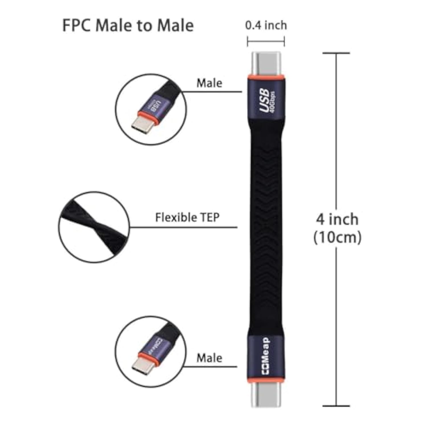 Short Usb C Cable, 40Gbps Usb4 4 Inch Support 100W Pd Fast Charging, 8K Display, Thunderbolt 4/3 Interface, Flat Usb C To Usb C For Steam Deck, Rog Ally, Laptop, Tablet, Phone (2-Pack