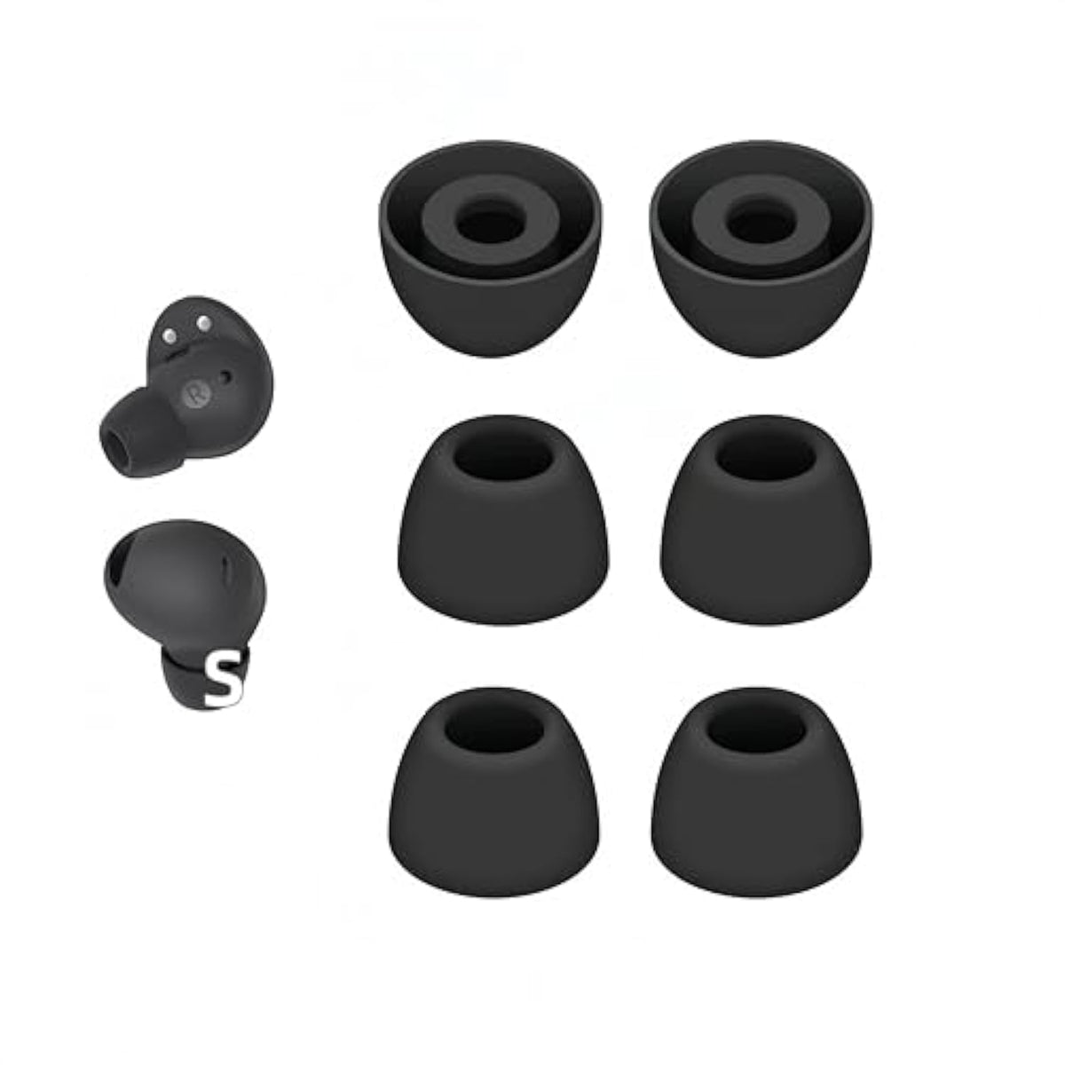 3 Pairs Galaxy Buds 2 Pro Ear Tips, Soft Silicone Washable Ear Tips, Compatible With Galaxy Buds 2 Pro 2022 Sm-R510 Earbuds Tips, Fit In Charging Case Replacement Ear Tips Black, Small