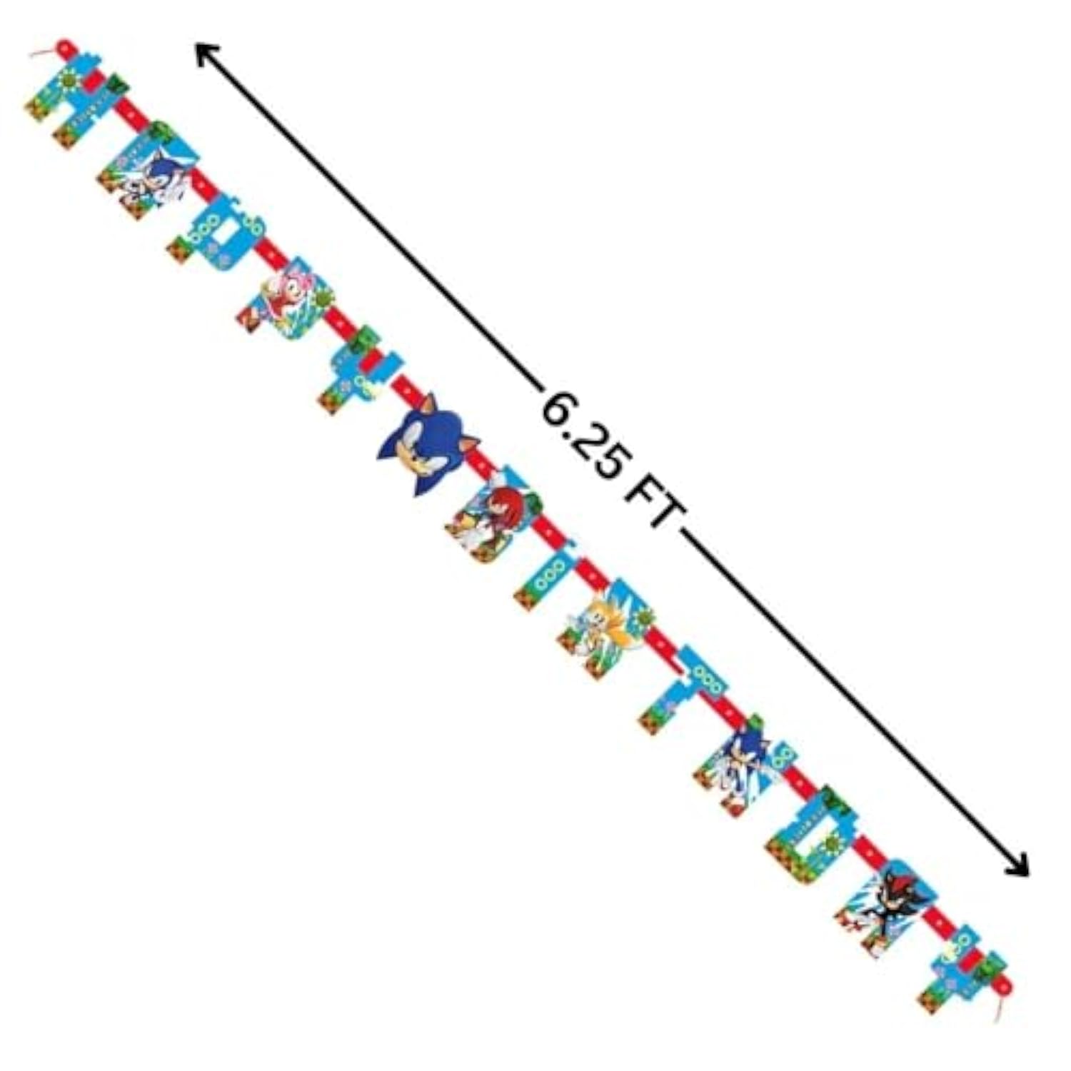 Sonic the Hedgehog 'Happy Birthday' Multicolor Jointed Banner, 6.25 ft. (1 Count) - Perfect for Indoor & Outdoor Celebrations