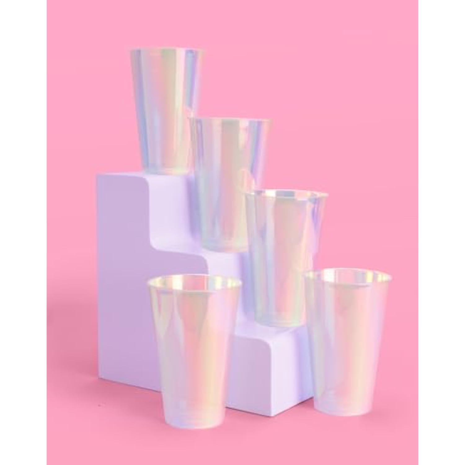 Party Decorations Iridescent Plastic Cups - 16 Disposable 16 Oz Cups | Bachelorette Party Cups, Birthday Party Supplies, Drinkware Favors, Disco Rave Decor