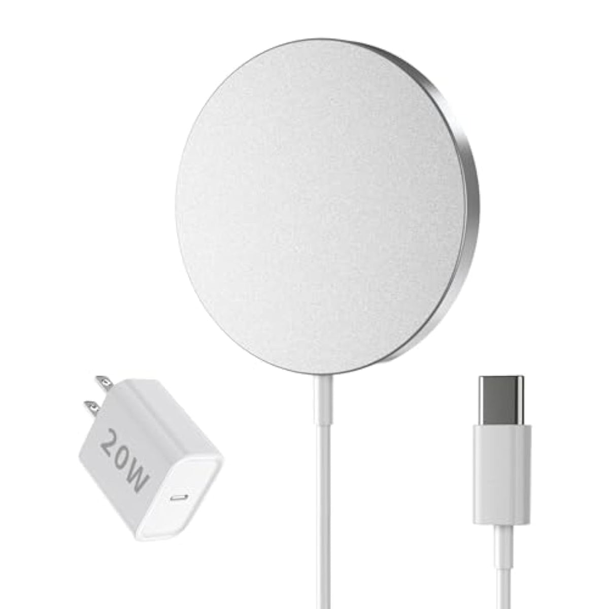 15W Magnetic Wireless Charger With 20W Usb C Wall Charger Block, 5Ft Fast Charging Pad For Iphone 16 15 14 13 12 Plus Pro Max & Airpods 2 3 Pro, Slim Lightweight Portable Magnet Quick Charger, Silver