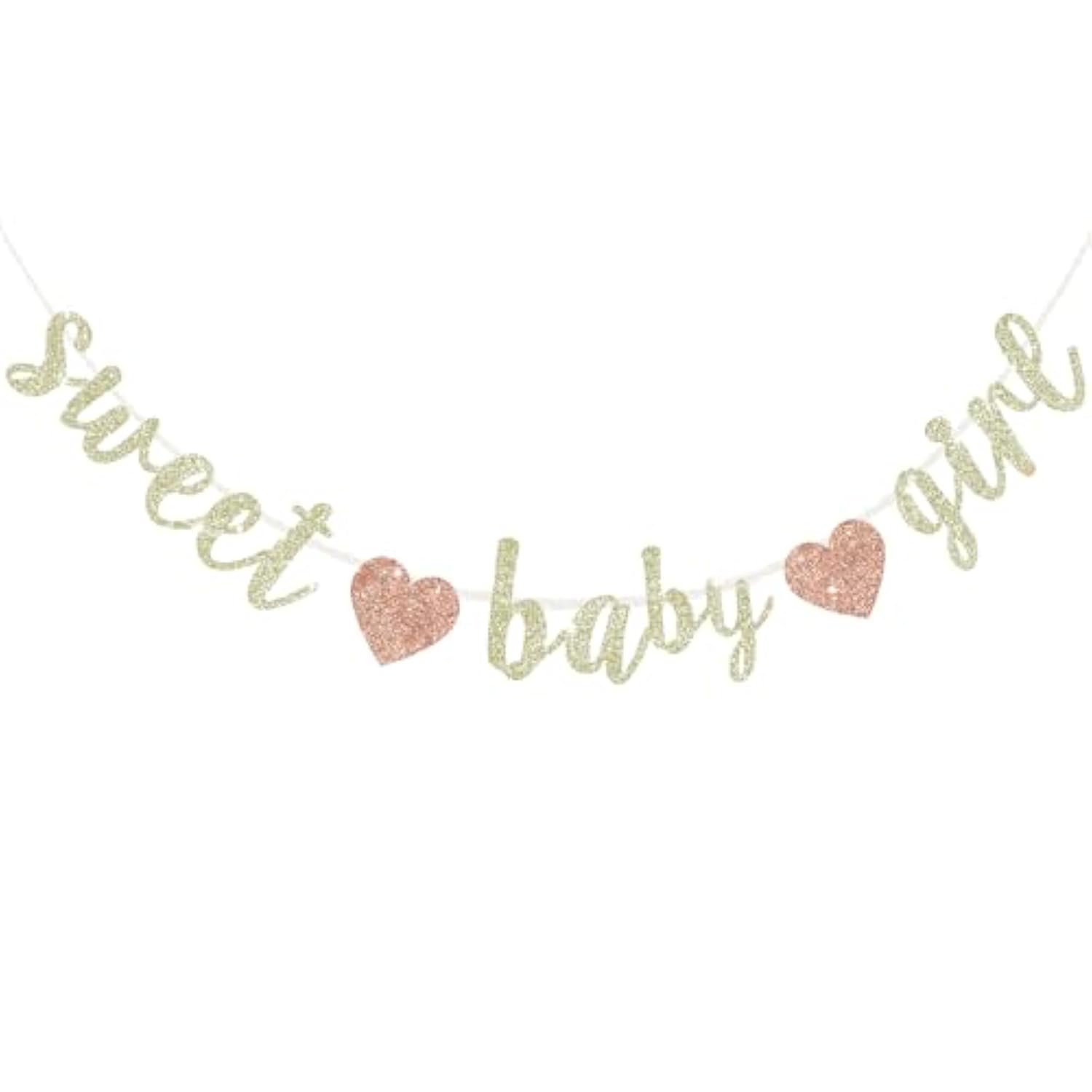 Pre-Strung Champagne Glitter "Sweet Girl Baby" Banner Shower/1st Birthday Decor