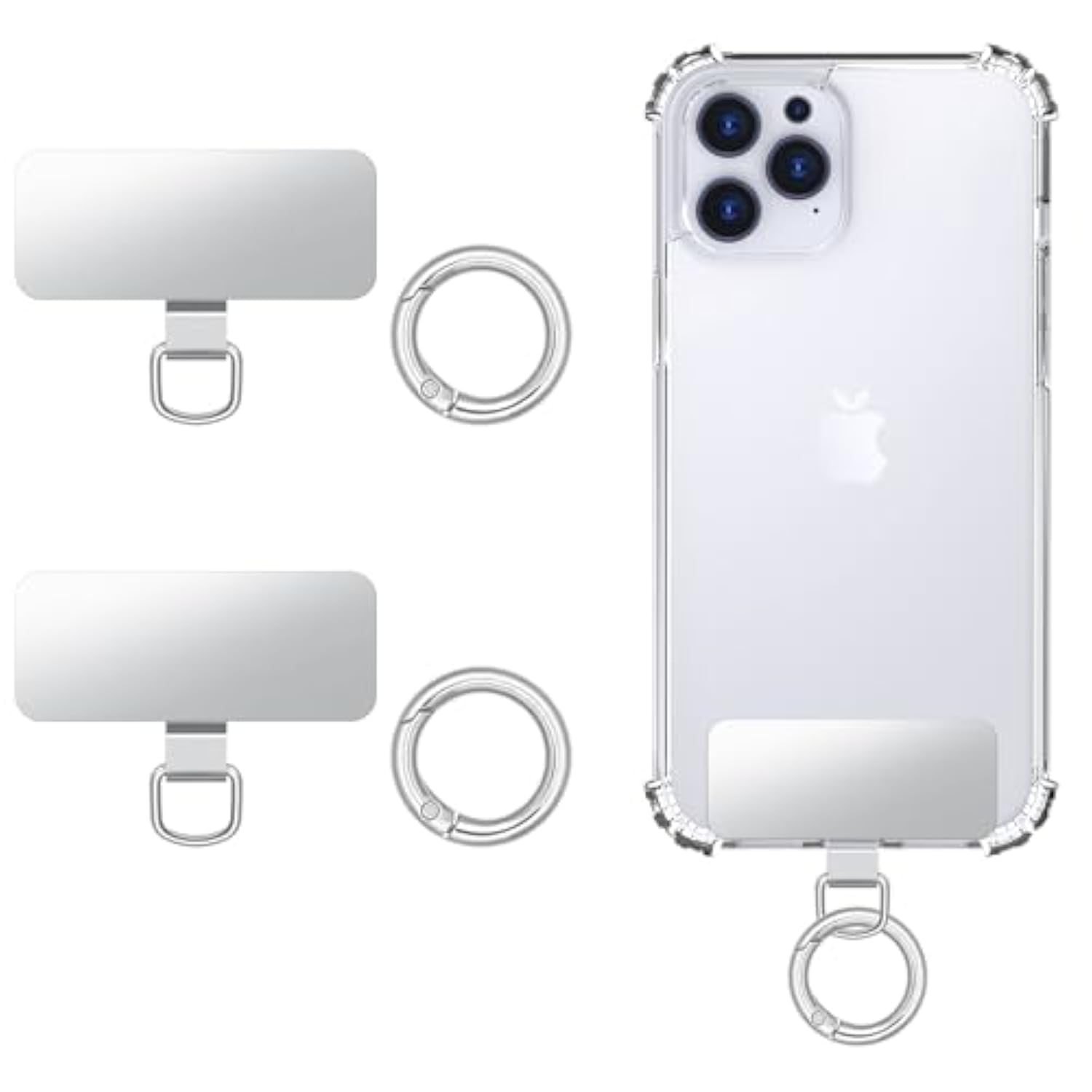 MoKo 2pcs Phone Tether Tab, Stainless Steel Cell Phone Lanyard Pads, Phone Strap Replacement Part with 2pcs Spring Rings, Phone Strap Connector Tether Tabs for Most Full Coverage Phone Cases, Silver