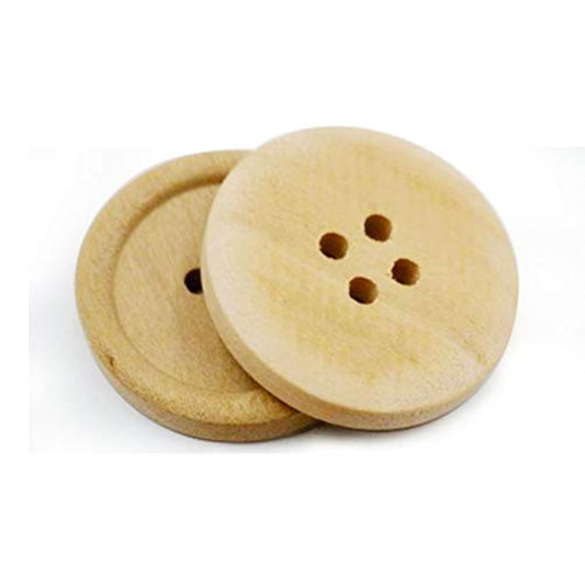 100Pcs Mixed Wooden Buttons Natural Color Round 4-Holes Sewing Scrapbo