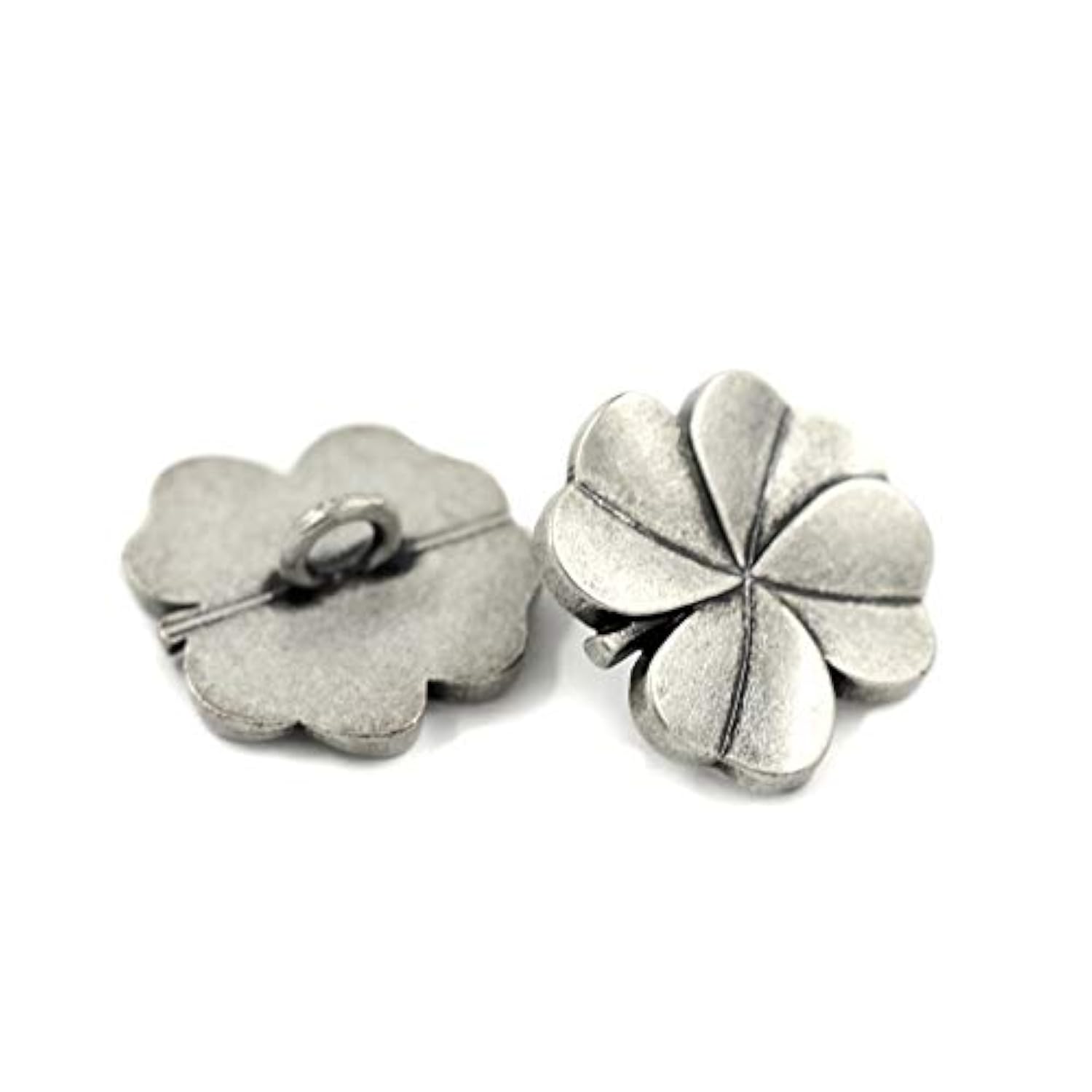12 Pieces Clover Metal Shank Buttons. 20Mm (3/4 Inch) (Antique Silver)