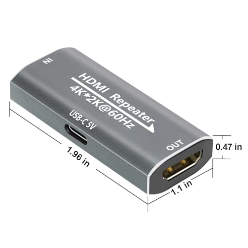 Hdmi Booster Repeater 4K@60Hz For 80Ft, Hdmi Extender Female To Female Amplifier Signal Booster Plug & Play, For Gaming/Home Theater/Video Meeting/Tv With Usb-C Power Supply Port(Grey)