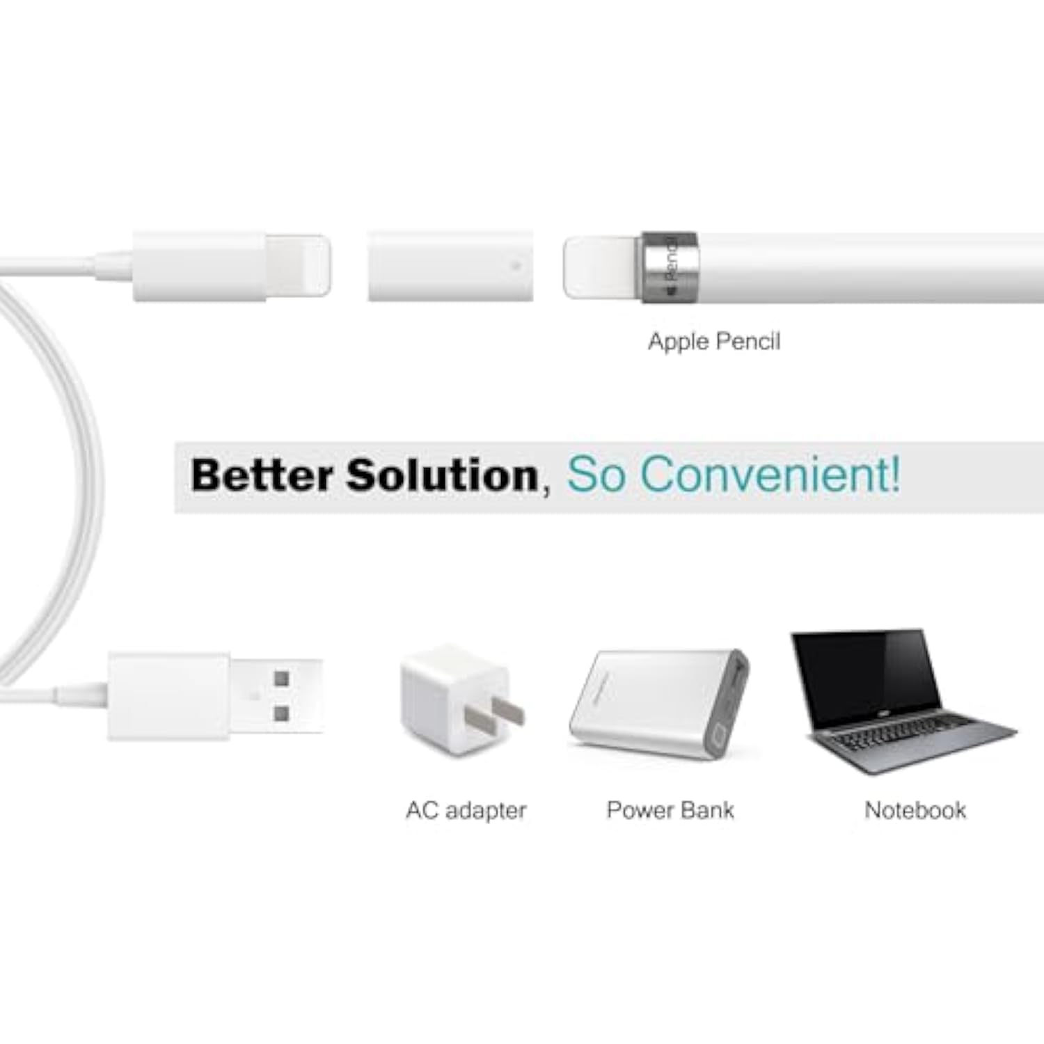 MoKo Charger Adapter Compatible with Apple Pencil 1st Generation, Female to Female Charging Connector for iPad Pen Apple Pencil 1st Gen Charger, (2 Pack, White)
