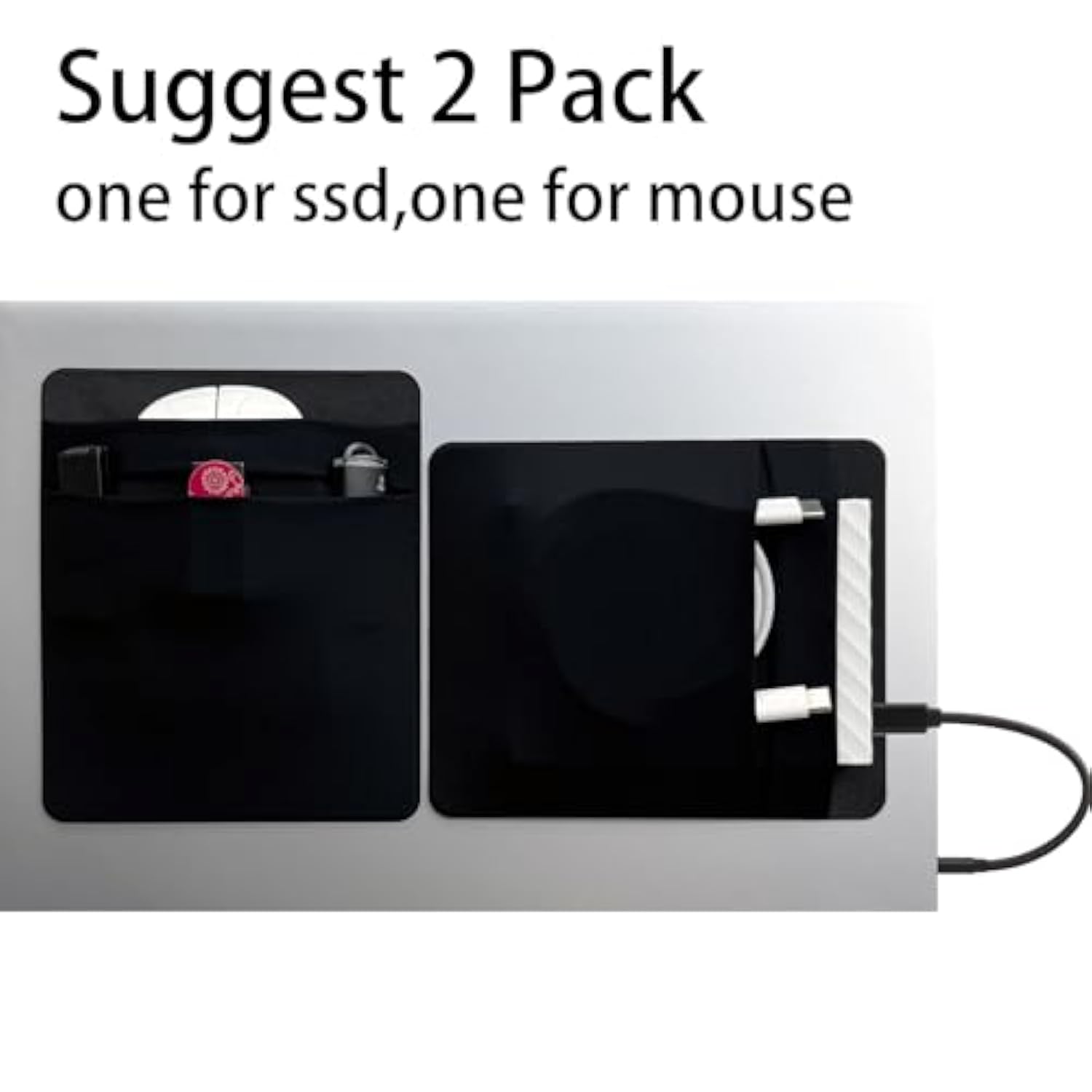 2 Pack 2-Pocket Ssd Holder For Laptop,Adhesive Pouch,Portable Hard Drive Sleeve For Laptop,Compatible With External 2.5" Hdd, Magic Mouse, Externa Hard Drive,Usb Cable And More Holder - Black