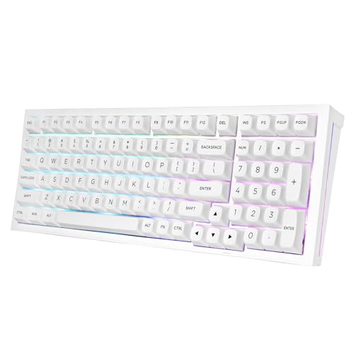 K723 Wireless Mechanical Gaming Keyboard Creamy, Bluetooth/2.4G/Usb-C Wired, Rgb Backlit, Hot Swappable Pre-Lubed Linear Switches, 96% Custom Gasket Structure For Pc/Mac/Ps/Xbox,White