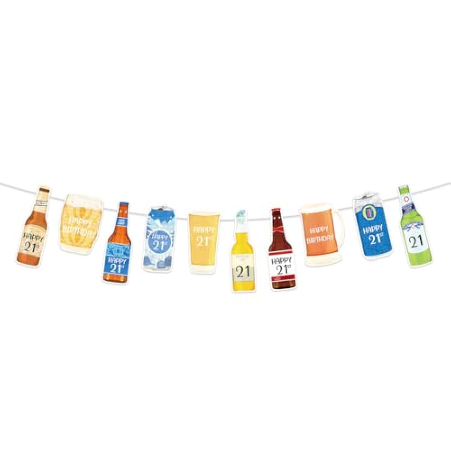 Pre-Strung 21St Birthday Decorations Liquor Beer Bottle Banner For Him, Happy 21St Bday Party, Finally Legal 21, Cheers To 21 Forever Favors