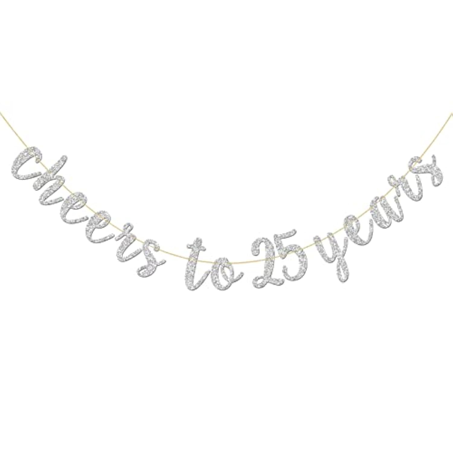 Glitter Silver Cheers To 25 Years Banner - 25Th Birthday Sign Bunting 25Th Marriage Anniversary Party Bunting Decorations