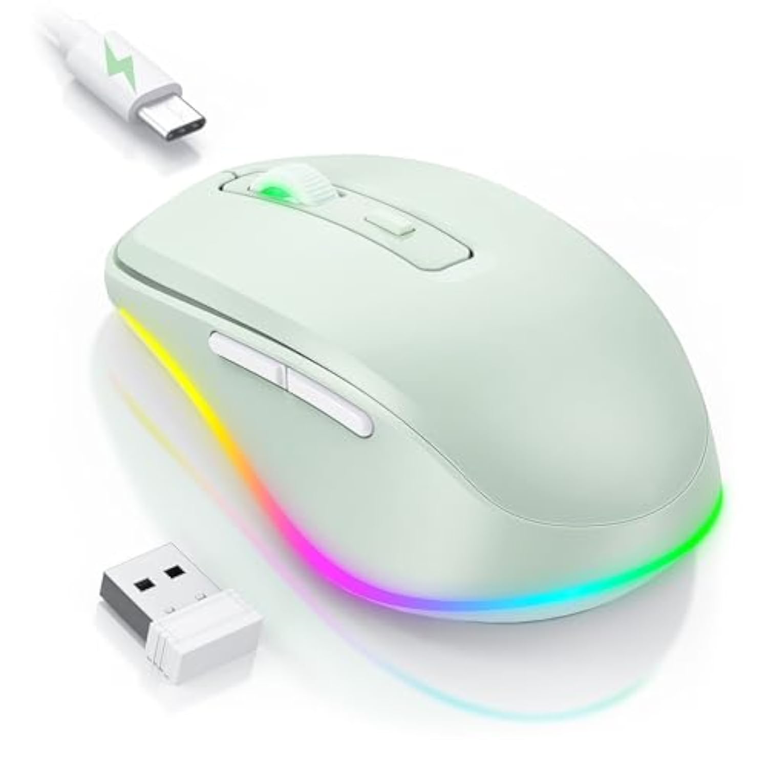 Wireless Mouse Jiggler Led Wireless Mice With Buildin Mouse Mover, Rechargeable Moving Mouse For Laptop With Undetectable Random Movement Keeps Computers Awakelight Green