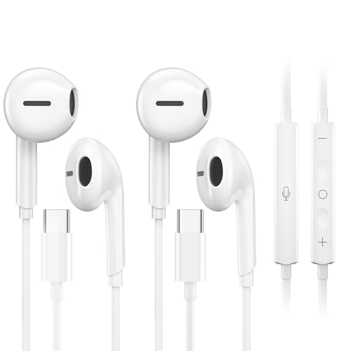 2 Pack USB C Headphones for iPhone 17 16 15, Type C Earphones with Microphone Volume Control USB C Wired Earbuds?for 17 Pro Max iPad Plus?USB Type C